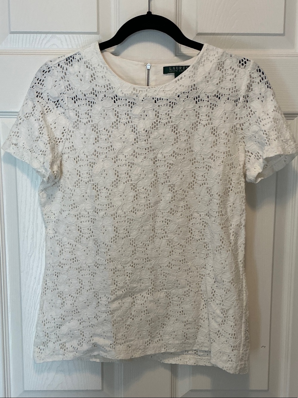 Lauren Ralph Lauren Cream Floral Lace Short Sleeve Top